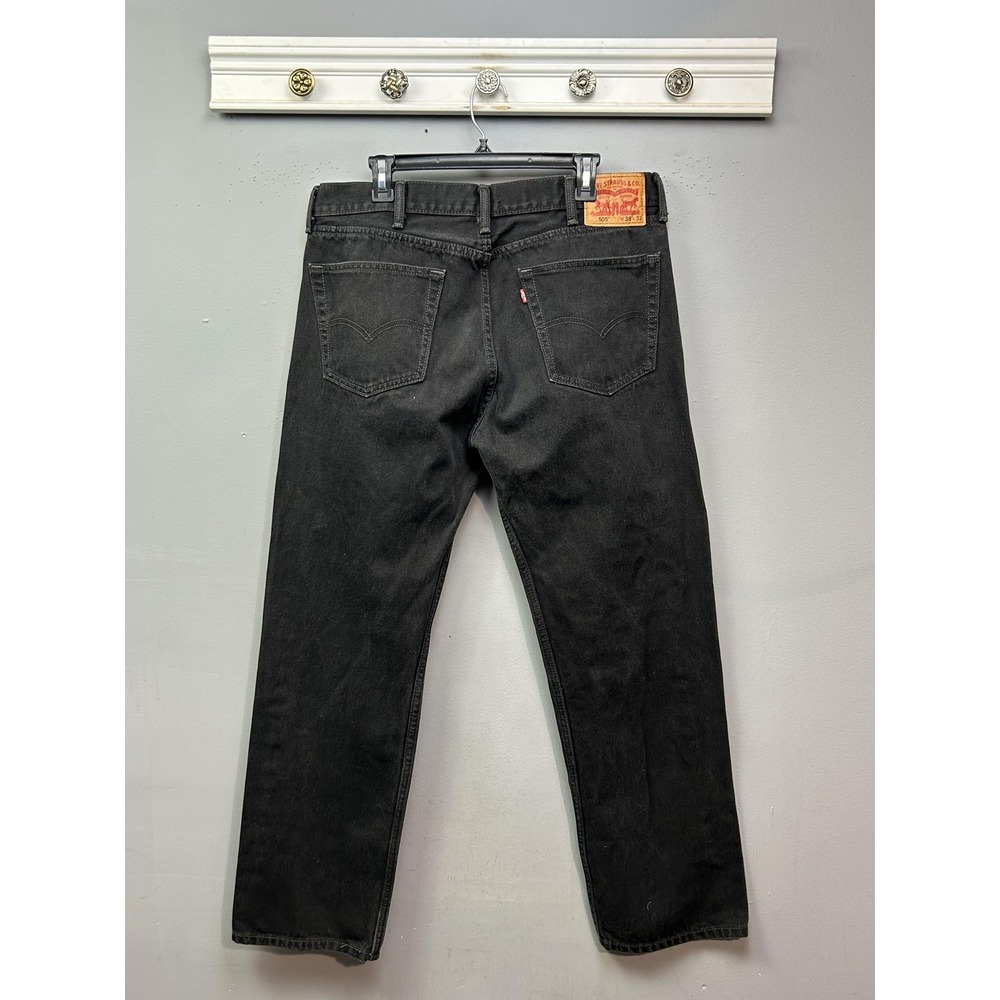 Levis 505 Jeans Mens 38x31.5 Black Straight Leg Denim Classic Fit Mid Rise